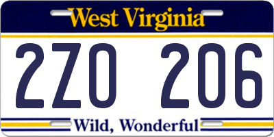 WV license plate 2ZO206