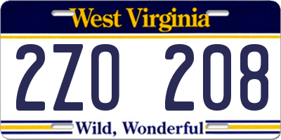 WV license plate 2ZO208