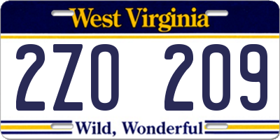 WV license plate 2ZO209