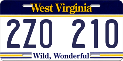 WV license plate 2ZO210