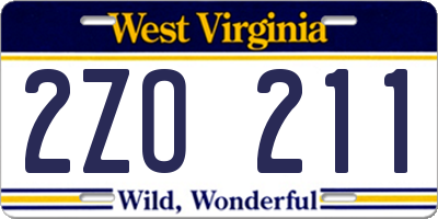 WV license plate 2ZO211