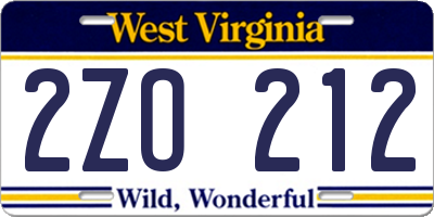 WV license plate 2ZO212