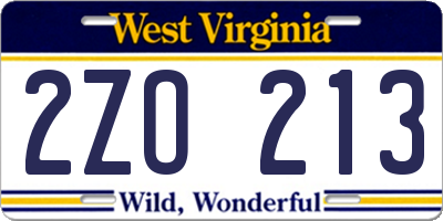 WV license plate 2ZO213