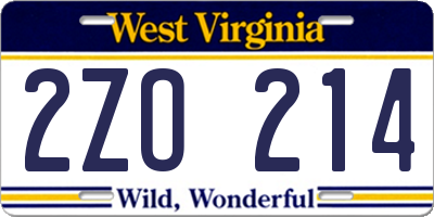 WV license plate 2ZO214