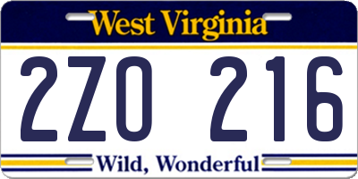 WV license plate 2ZO216