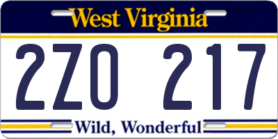 WV license plate 2ZO217