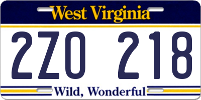 WV license plate 2ZO218