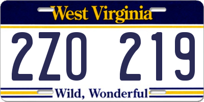 WV license plate 2ZO219