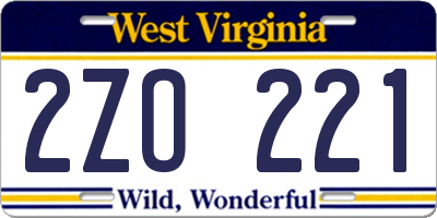 WV license plate 2ZO221