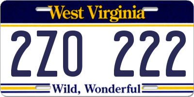 WV license plate 2ZO222