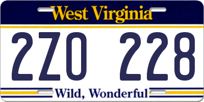 WV license plate 2ZO228