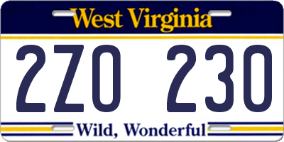 WV license plate 2ZO230