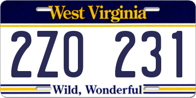 WV license plate 2ZO231