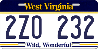 WV license plate 2ZO232