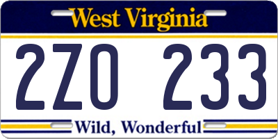 WV license plate 2ZO233