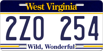 WV license plate 2ZO254