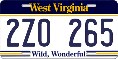 WV license plate 2ZO265