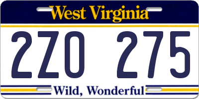 WV license plate 2ZO275