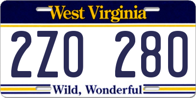 WV license plate 2ZO280
