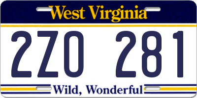 WV license plate 2ZO281