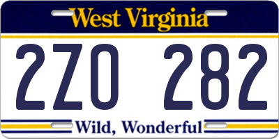WV license plate 2ZO282