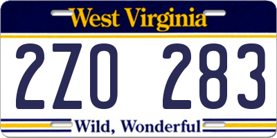 WV license plate 2ZO283