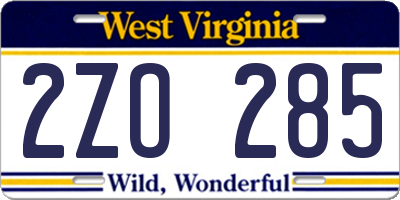 WV license plate 2ZO285