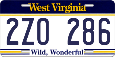 WV license plate 2ZO286