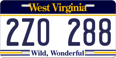 WV license plate 2ZO288
