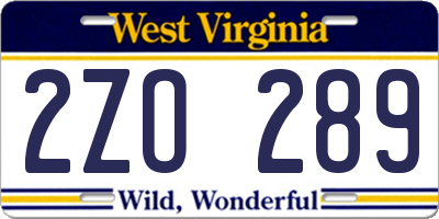 WV license plate 2ZO289