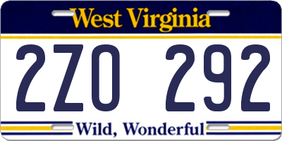 WV license plate 2ZO292