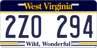WV license plate 2ZO294