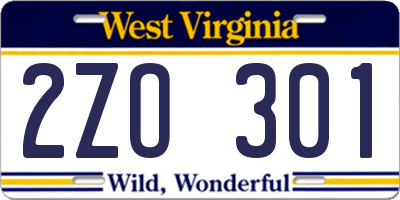 WV license plate 2ZO301