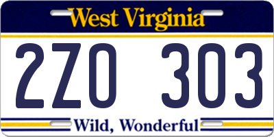 WV license plate 2ZO303