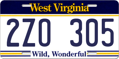 WV license plate 2ZO305