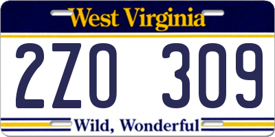WV license plate 2ZO309