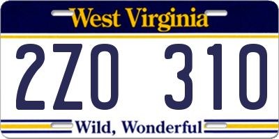 WV license plate 2ZO310