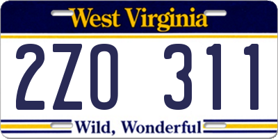 WV license plate 2ZO311