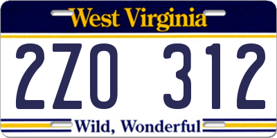 WV license plate 2ZO312