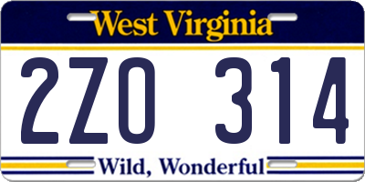 WV license plate 2ZO314