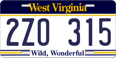 WV license plate 2ZO315