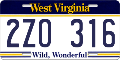 WV license plate 2ZO316