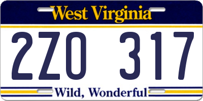 WV license plate 2ZO317