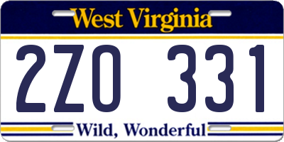 WV license plate 2ZO331