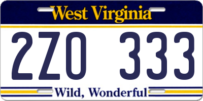 WV license plate 2ZO333