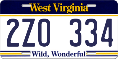 WV license plate 2ZO334