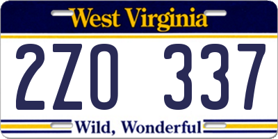 WV license plate 2ZO337