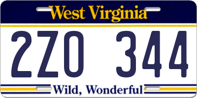 WV license plate 2ZO344