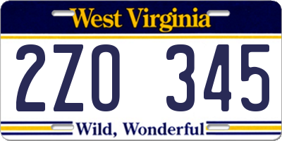WV license plate 2ZO345