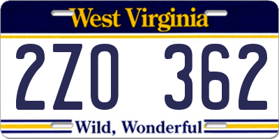 WV license plate 2ZO362